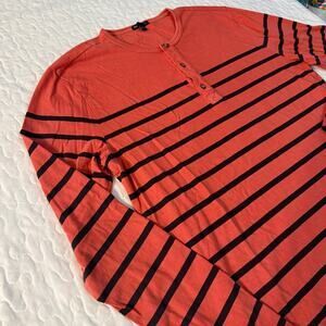 GAP WOMEN LARGE HENLEY TOP STRIPE CASUAL CHRISTMAS FALL LOUNGE COZY VERSATILE